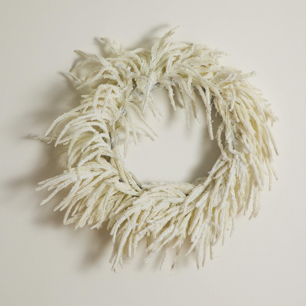 24in. Artificial Real Touch White Norfolk Island Pine Wreath with Natural Look. Picture 6