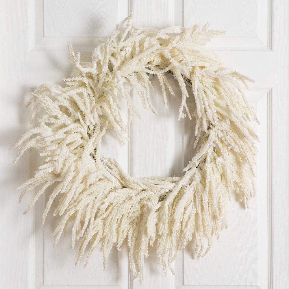24in. Artificial Real Touch White Norfolk Island Pine Wreath with Natural Look. Picture 7
