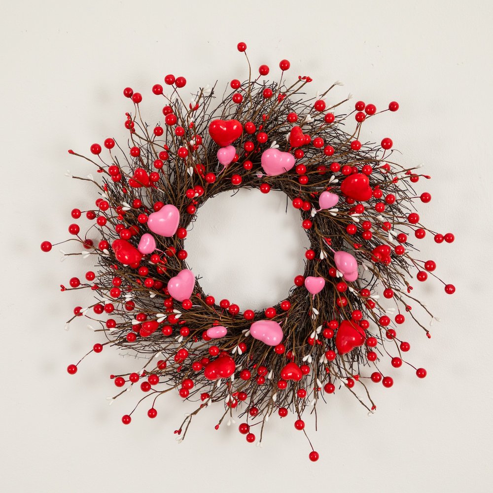 18in. Artificial Valentine's Day Heart & Berry Twig Wreath. Picture 5