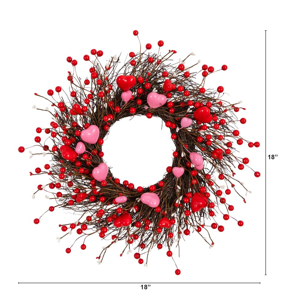 18in. Artificial Valentine's Day Heart & Berry Twig Wreath. Picture 2