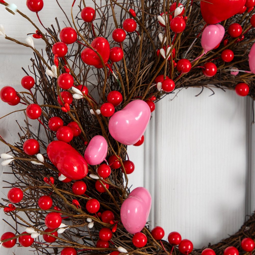 18in. Artificial Valentine's Day Heart & Berry Twig Wreath. Picture 3