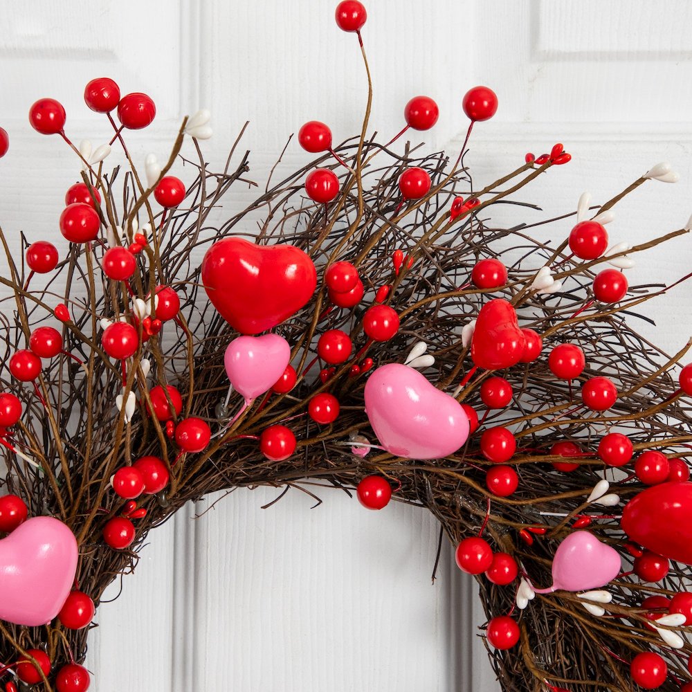 18in. Artificial Valentine's Day Heart & Berry Twig Wreath. Picture 4