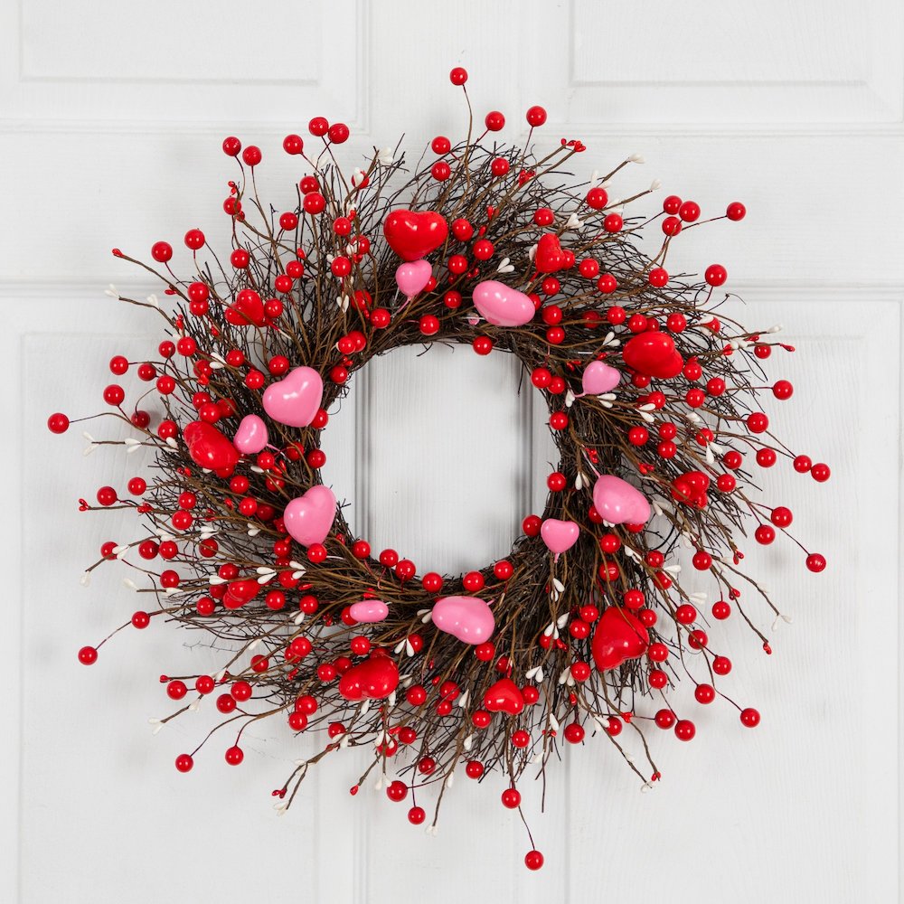 18in. Artificial Valentine's Day Heart & Berry Twig Wreath. Picture 6