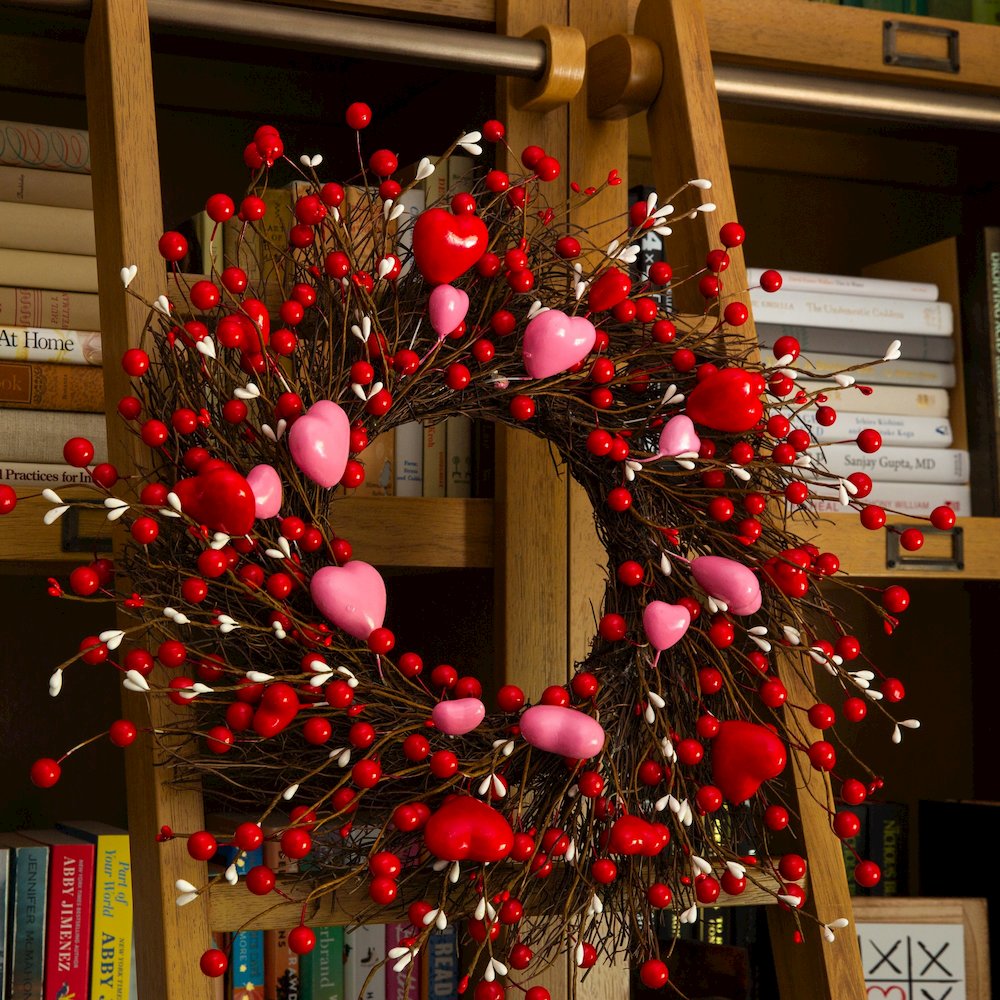 18in. Artificial Valentine's Day Heart & Berry Twig Wreath. Picture 9