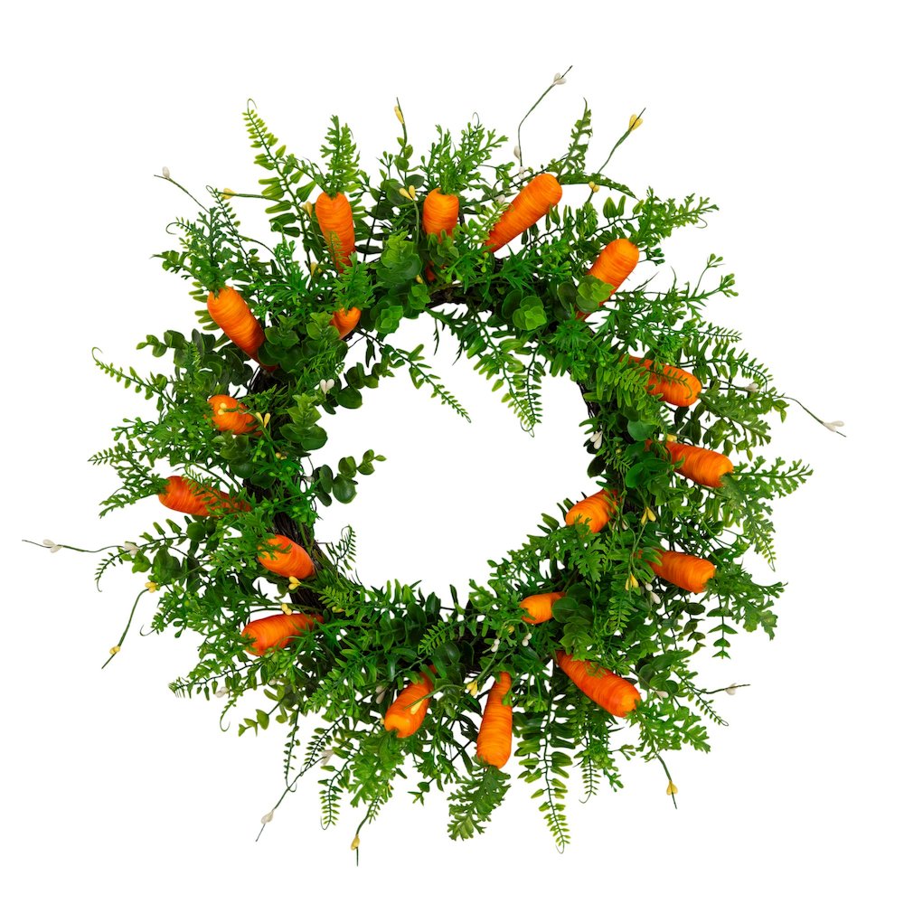 22in. Artificial Easter Fern and Carrots Wreath. Picture 1