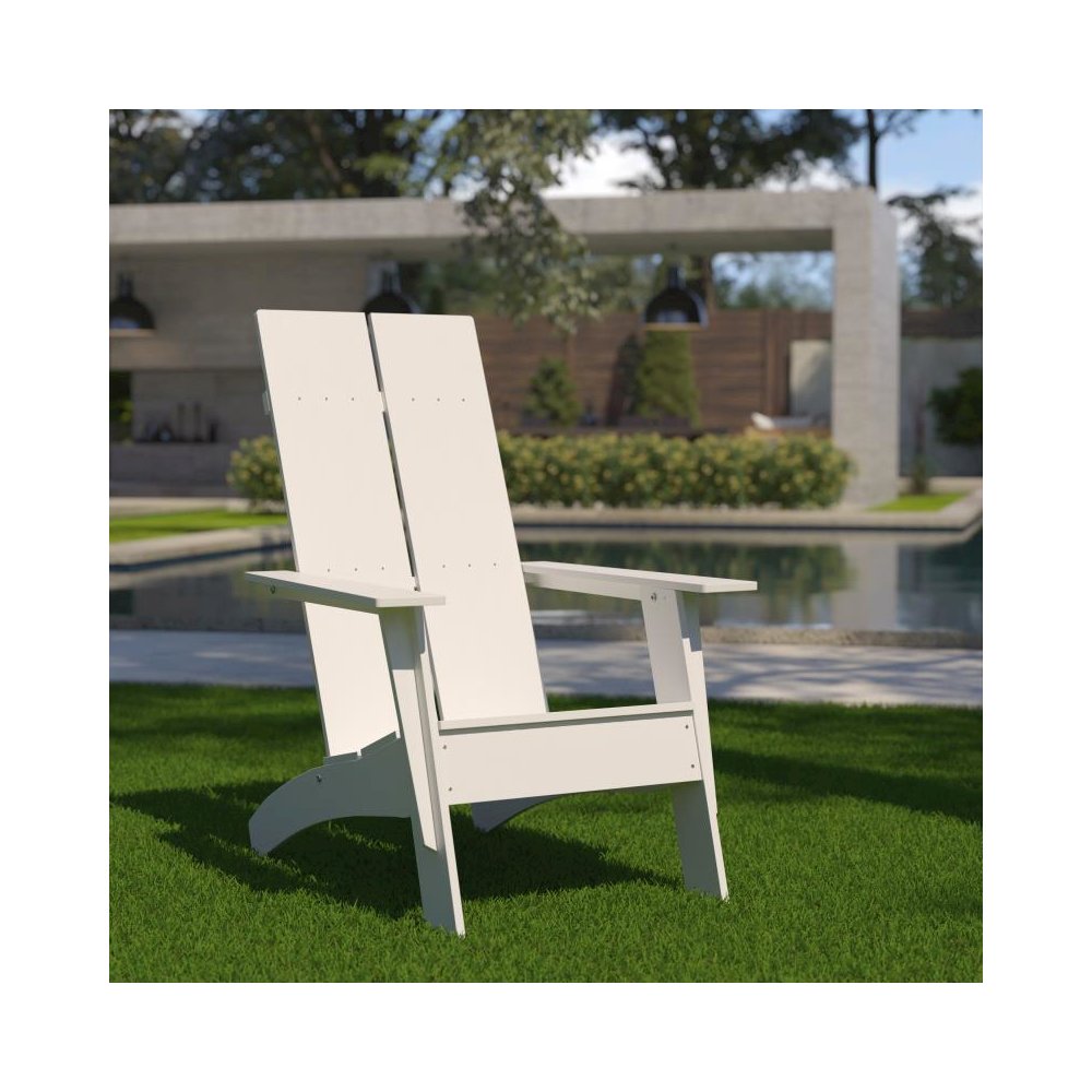 Modern All-Weather Poly Resin Wood Adirondack Chair in White. Picture 2