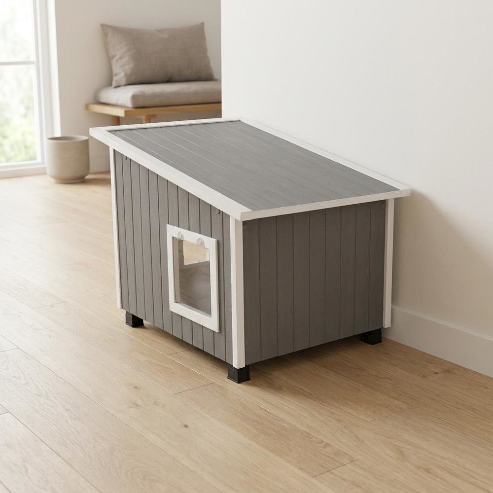Grey Ecoflex Outdoor Cat House with Traditional Design, Extra Large Size. Picture 2