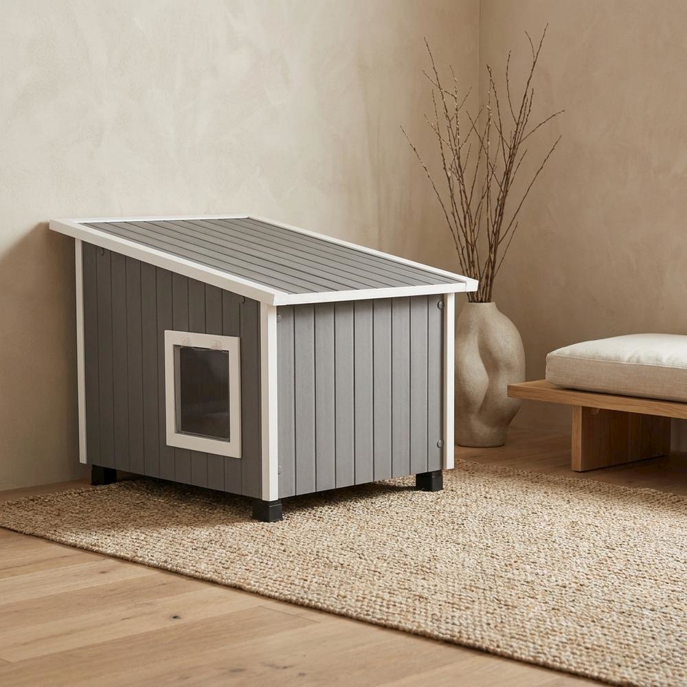 Grey Ecoflex Outdoor Cat House with Traditional Design, Extra Large Size. Picture 3