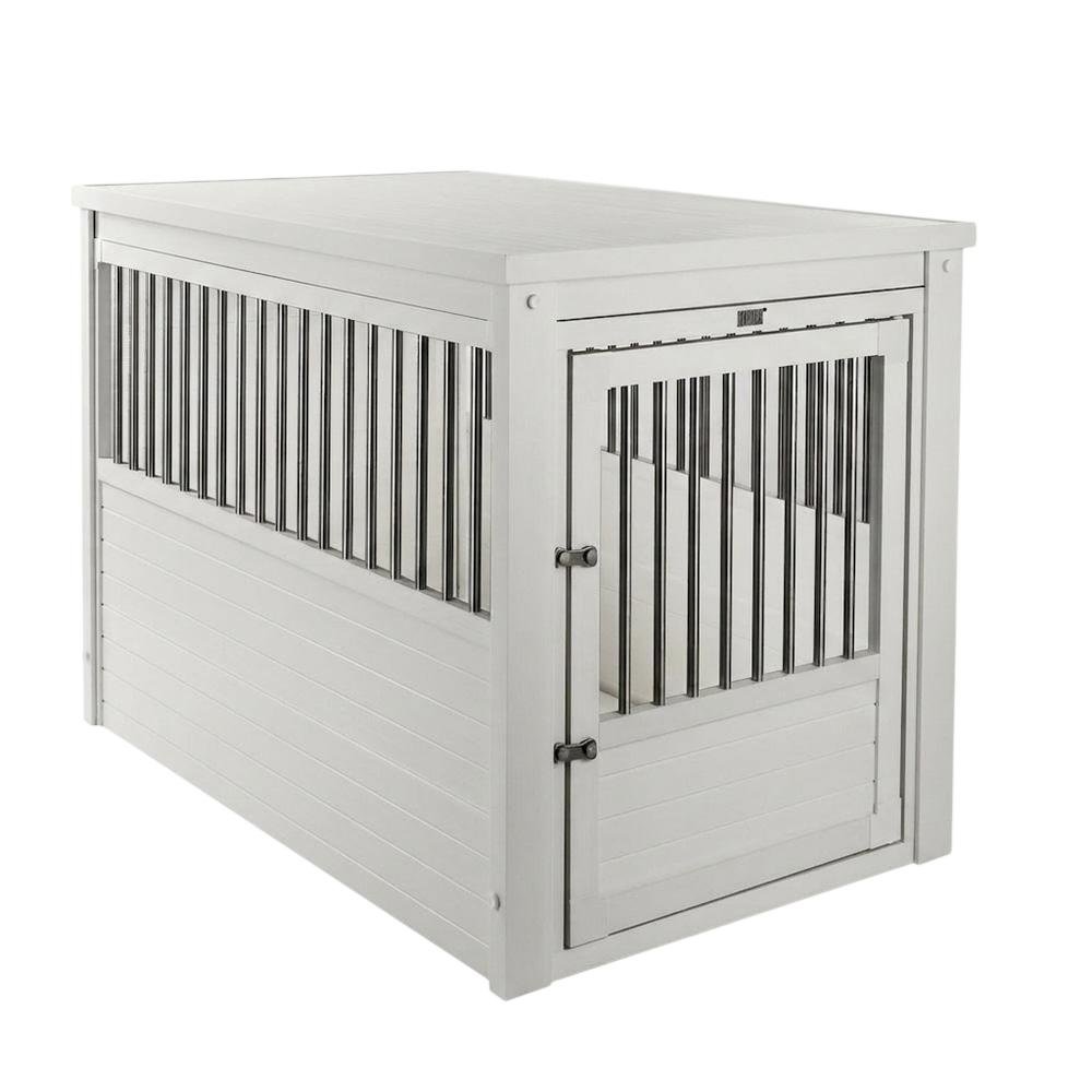 Antique White Dog Crate End Table with Secure Door and Durable Frame. Picture 1