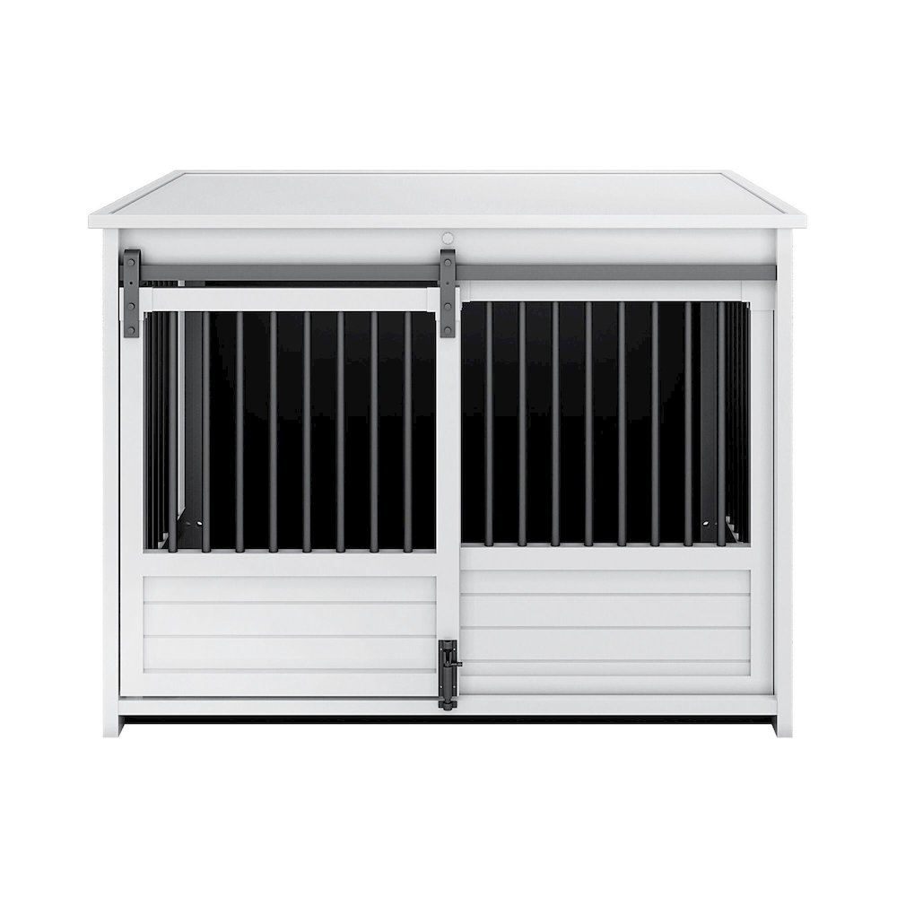 ECOFLEX Barn Door Dog Crate End Table - Antique White Large. Picture 1