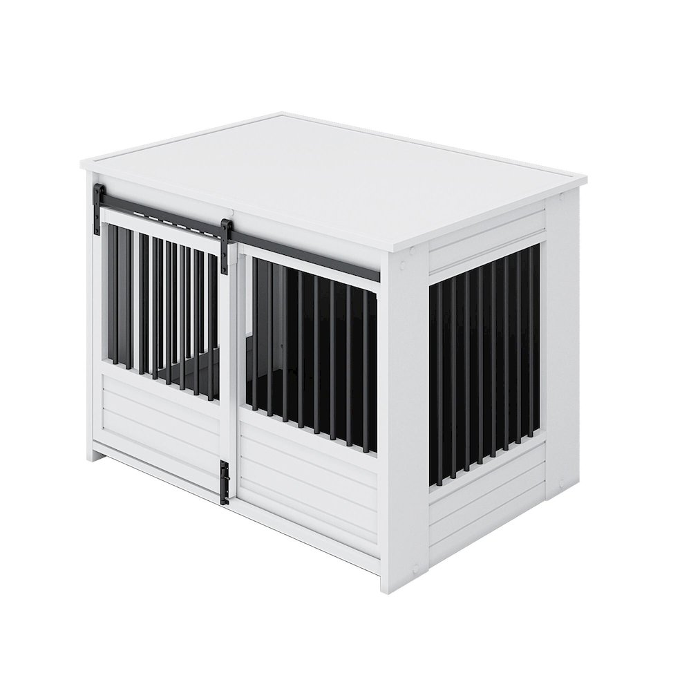 ECOFLEX Barn Door Dog Crate End Table - Antique White Large. Picture 2