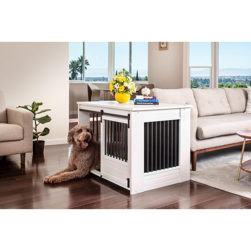 ECOFLEX Barn Door Dog Crate End Table - Antique White Large. Picture 6