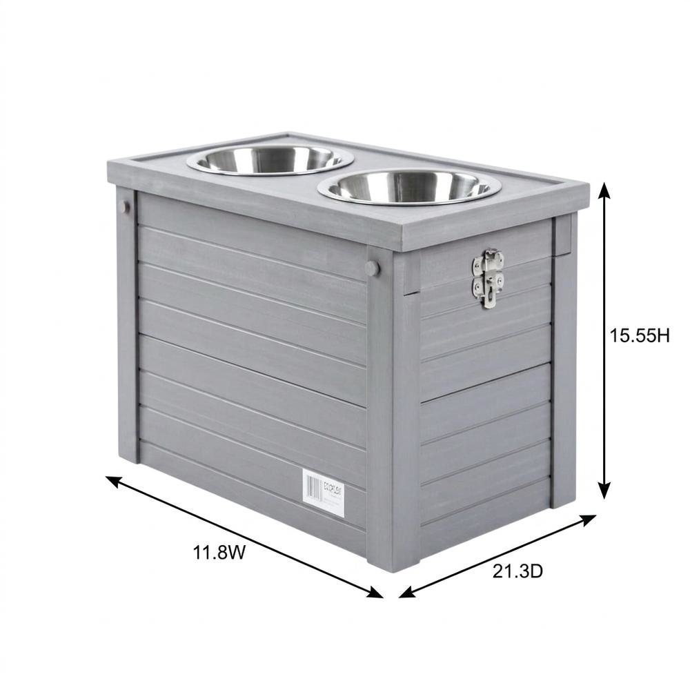 Grey Ecoflex Piedmont 2-Bowl Diner with Sliding Lid Storage Bin for Pets. Picture 8