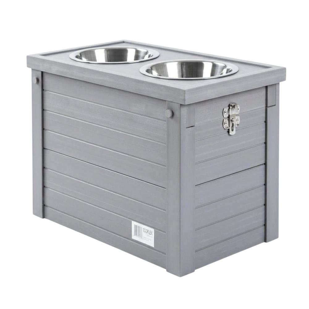 Grey Ecoflex Piedmont 2-Bowl Diner with Sliding Lid Storage Bin for Pets. Picture 1