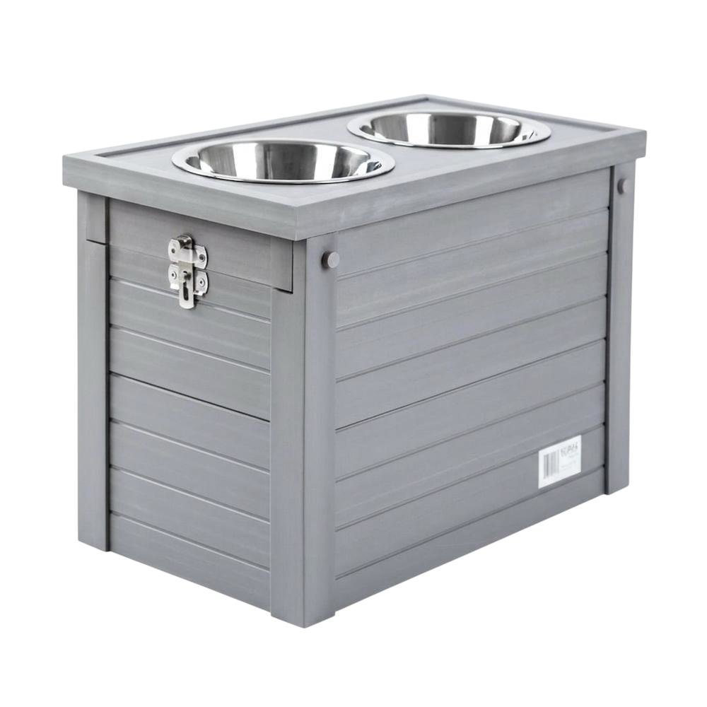Grey Ecoflex Piedmont 2-Bowl Diner with Sliding Lid Storage Bin for Pets. Picture 7