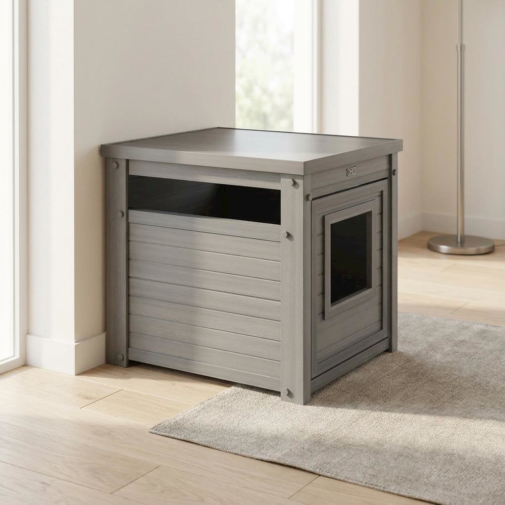 Grey ECOFLEX® Litter Box Cover End Table with Door Access. Picture 3
