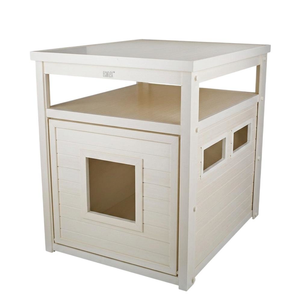 Antique White Jumbo Cat Litter Box Cover End Table with Wipe Surface. Picture 1