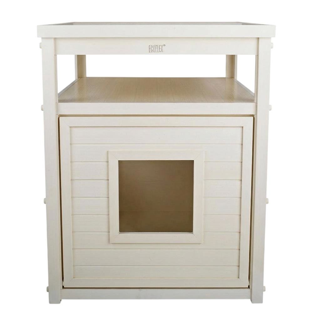 Antique White Jumbo Cat Litter Box Cover End Table with Wipe Surface. Picture 6
