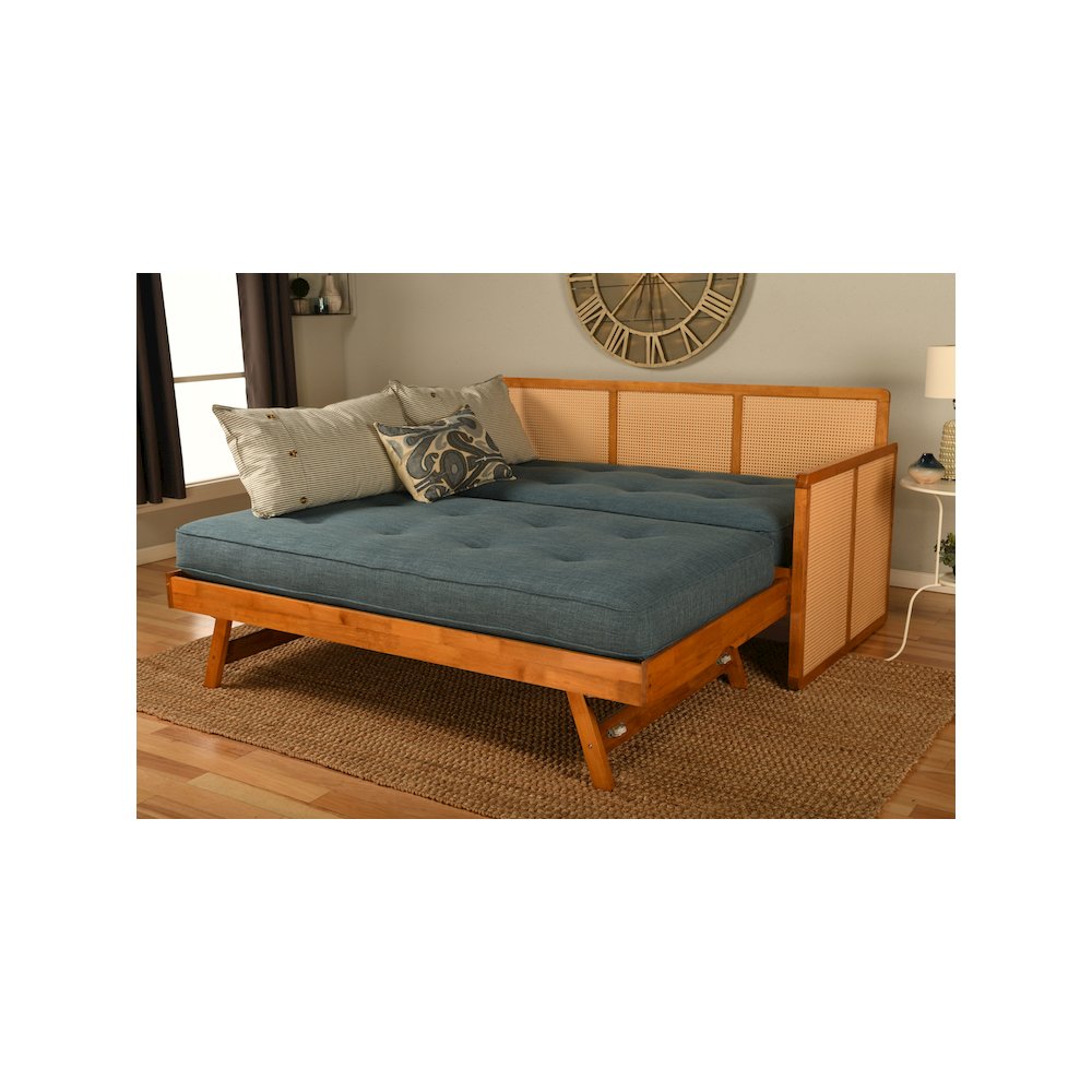 Abaco Daybed-Pop Up-Honey Finish-Linen Aqua Mattresses. Picture 3
