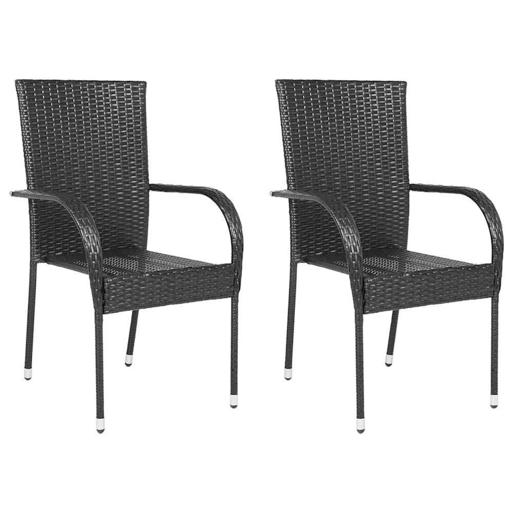 Dining Chair Set of 2 Black PE rattan and powder-coated steel. Picture 4