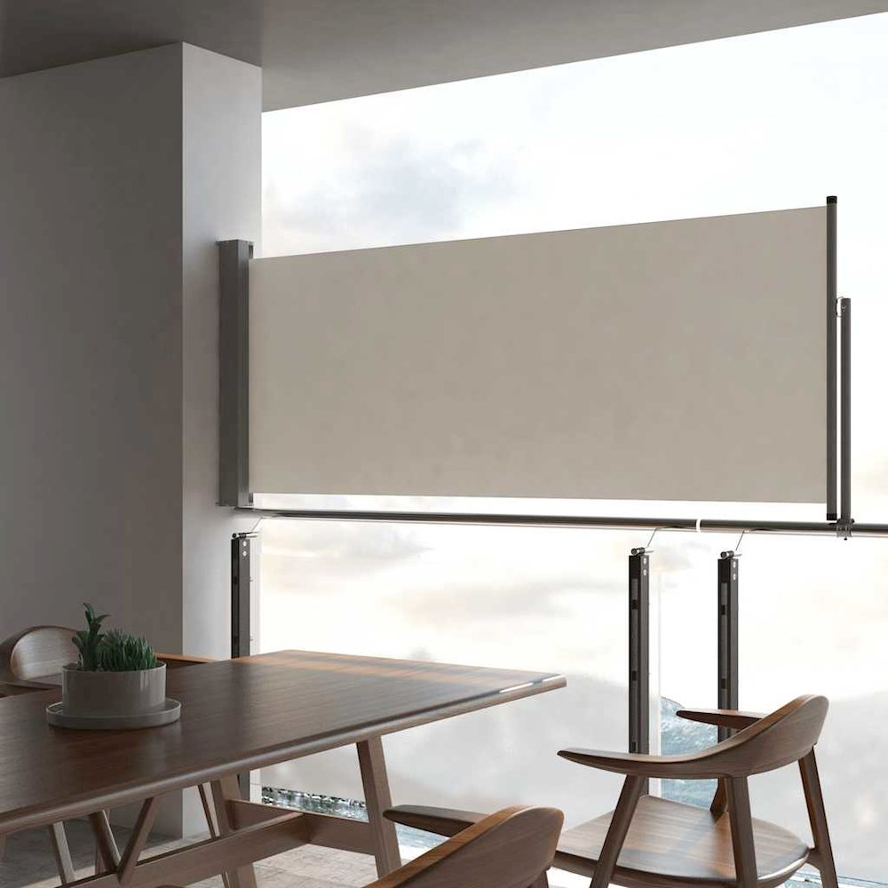 Side Awning Cream and Grey Polyester and Powder-Coated Iron. Picture 4