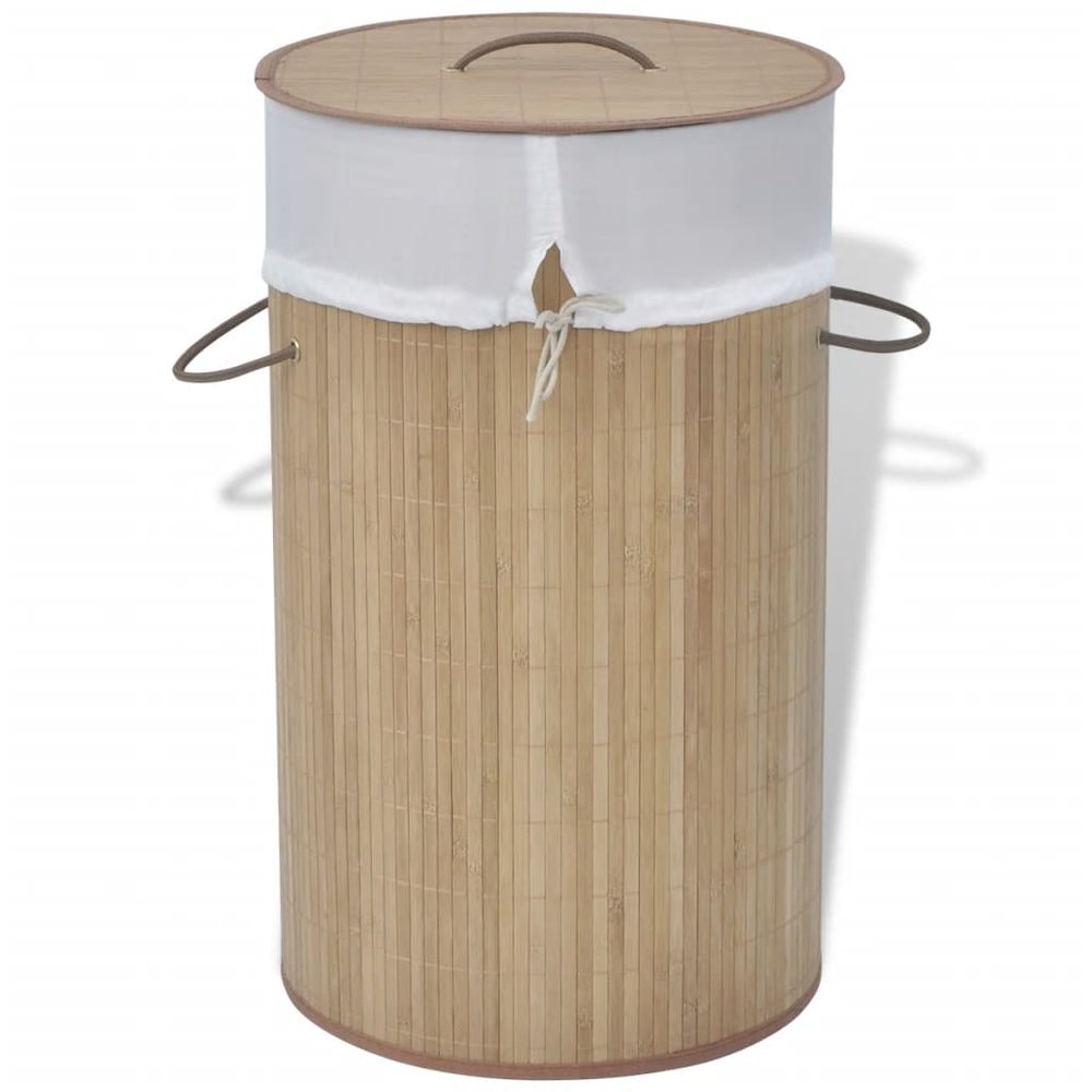 vidaXL Bamboo Laundry Bin Round Natural, 242723. Picture 4