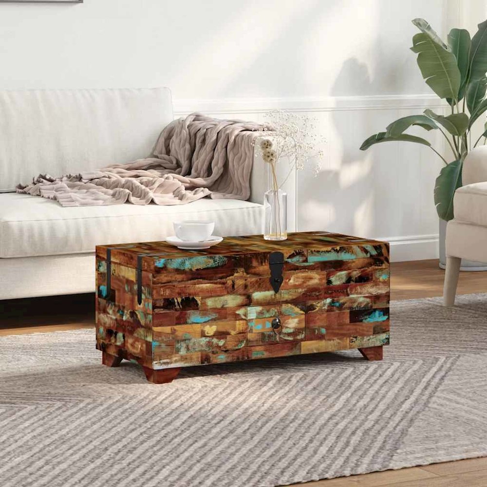 Coffee Table Multicolor Reclaimed Wood Medium Storage. Picture 4