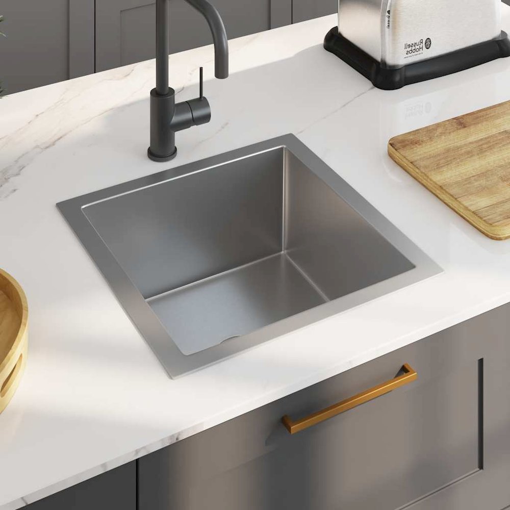 vidaXL Handmade Kitchen Sink with Strainer Stainless Steel, 145077. Picture 4