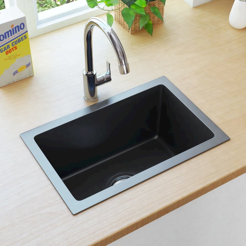 vidaXL Handmade Kitchen Sink with Strainer Black Stainless Steel, 145082. Picture 4
