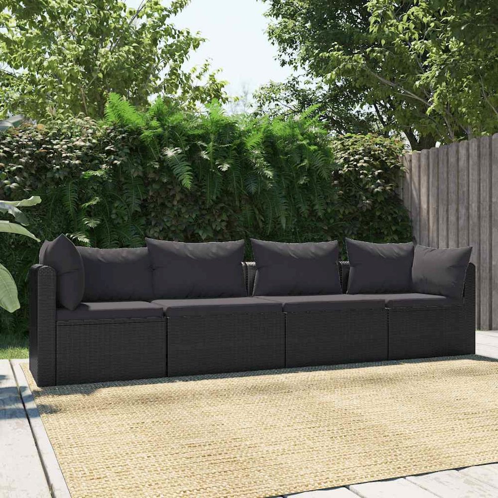 Garden Sofa Black PE rattan 4-seater Adjustable Feet. Picture 4