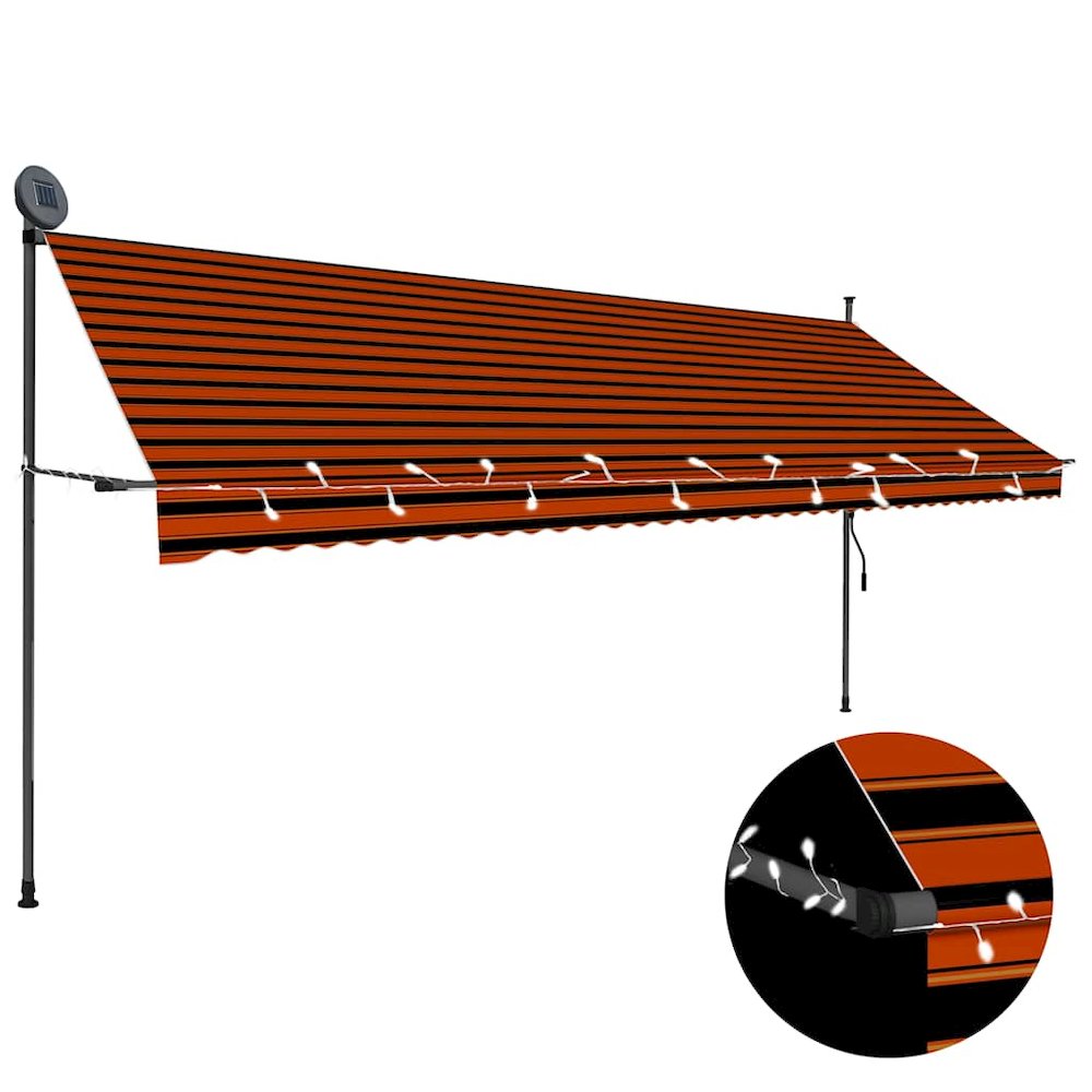 Retractable Awning Orange and Brown Polyester with PU coating, Steel. Picture 4