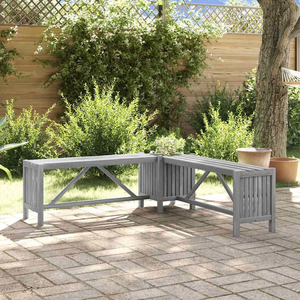 Garden Bench Grey Solid Acacia wood Medium Garden Bench Rustic. Picture 4