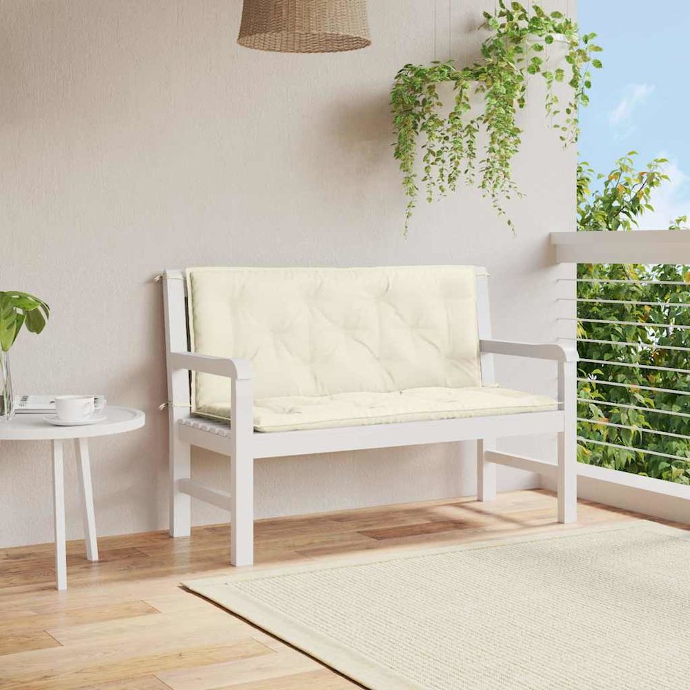 Garden Bench Cushion Set of 2 Cream White. Picture 4