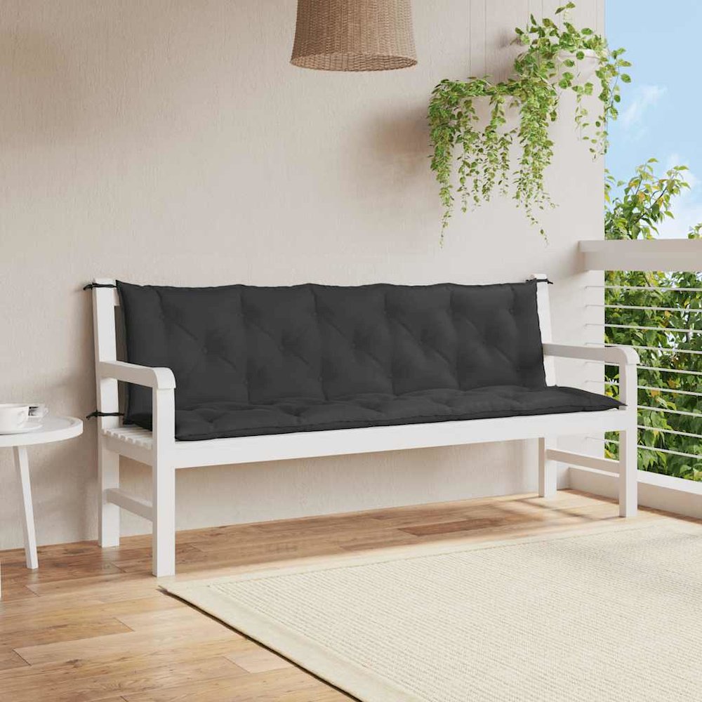 Garden Bench Cushion Set of 2 Black Oxford fabric (100% polyester). Picture 4