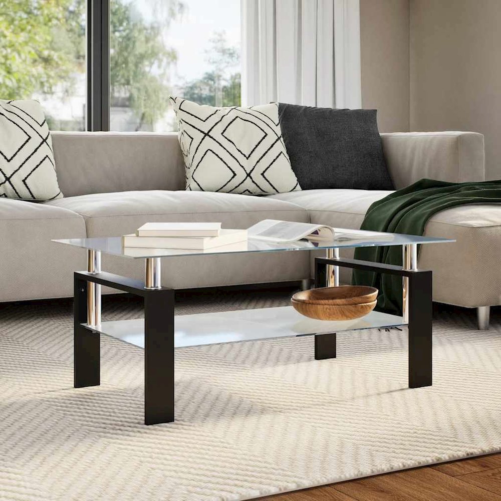 Coffee Table Grey and Transparent Tempered Glass and Melamine. Picture 4
