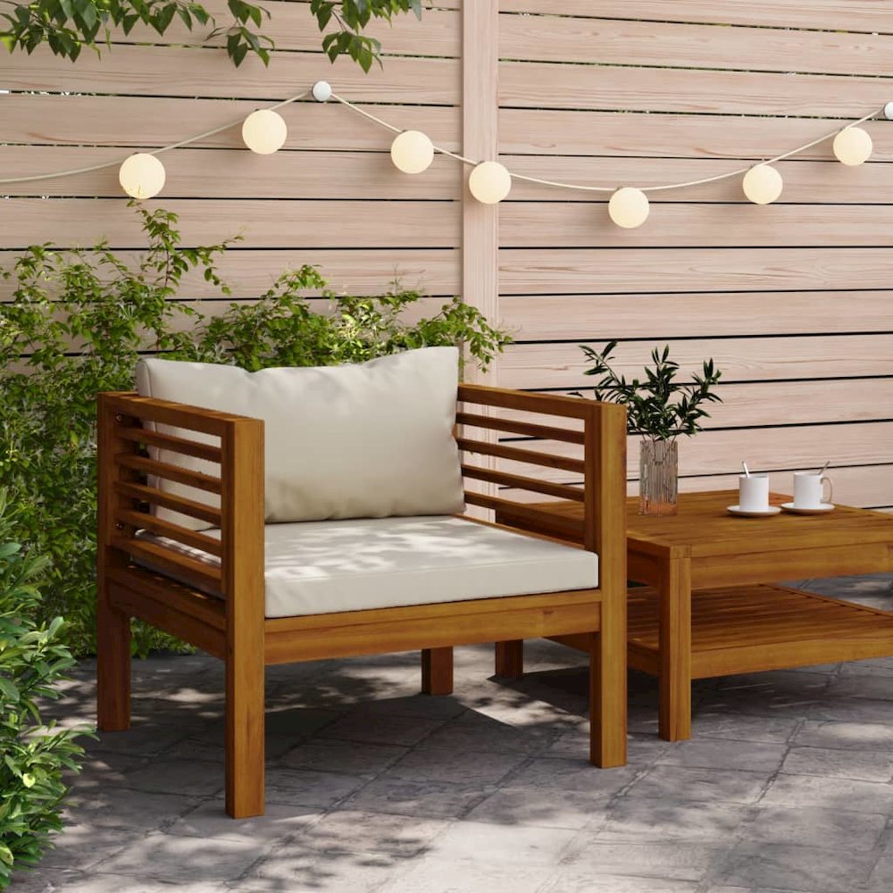 Garden Chair Cream White, Natural Wood. Picture 4