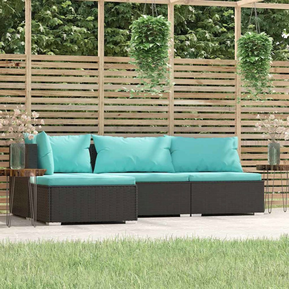 Garden Lounge Set Black sofa set, Aqua cushions. Picture 4