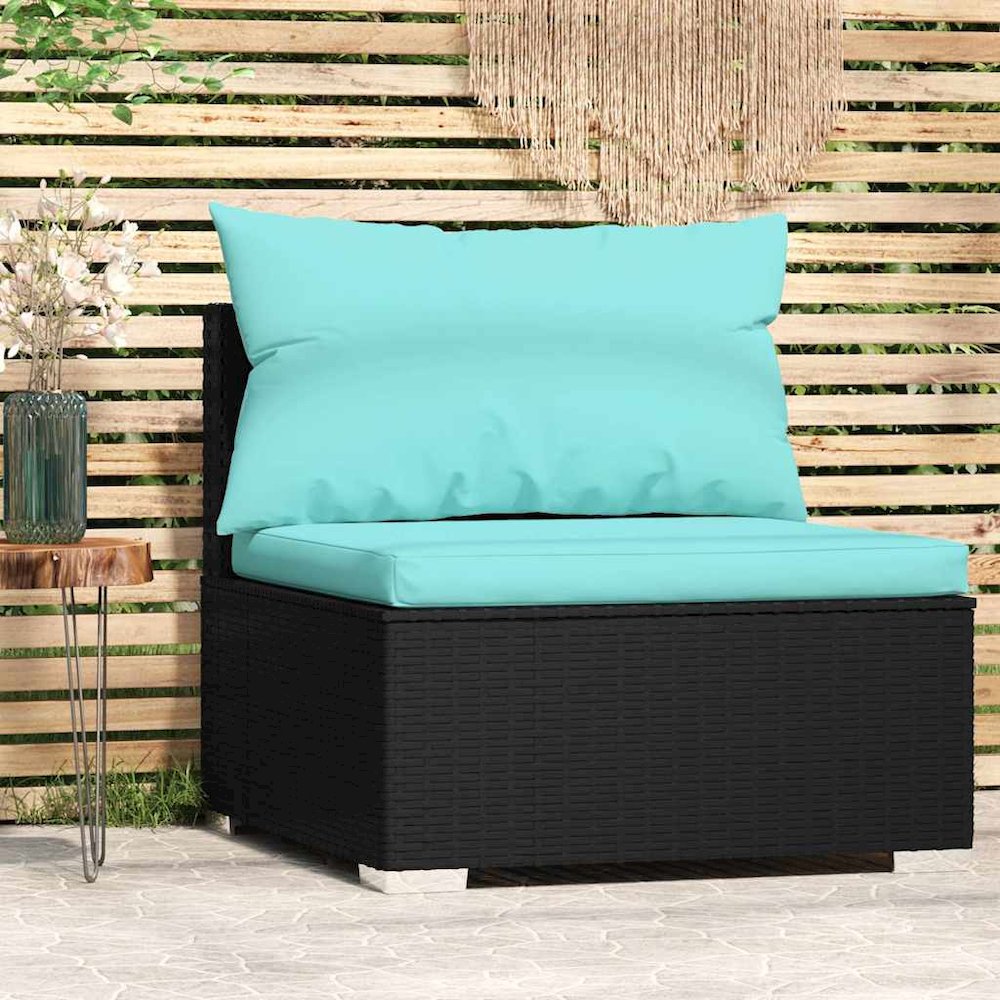 Garden Middle Sofa Black PE rattan, powder-coated steel, fabric. Picture 4