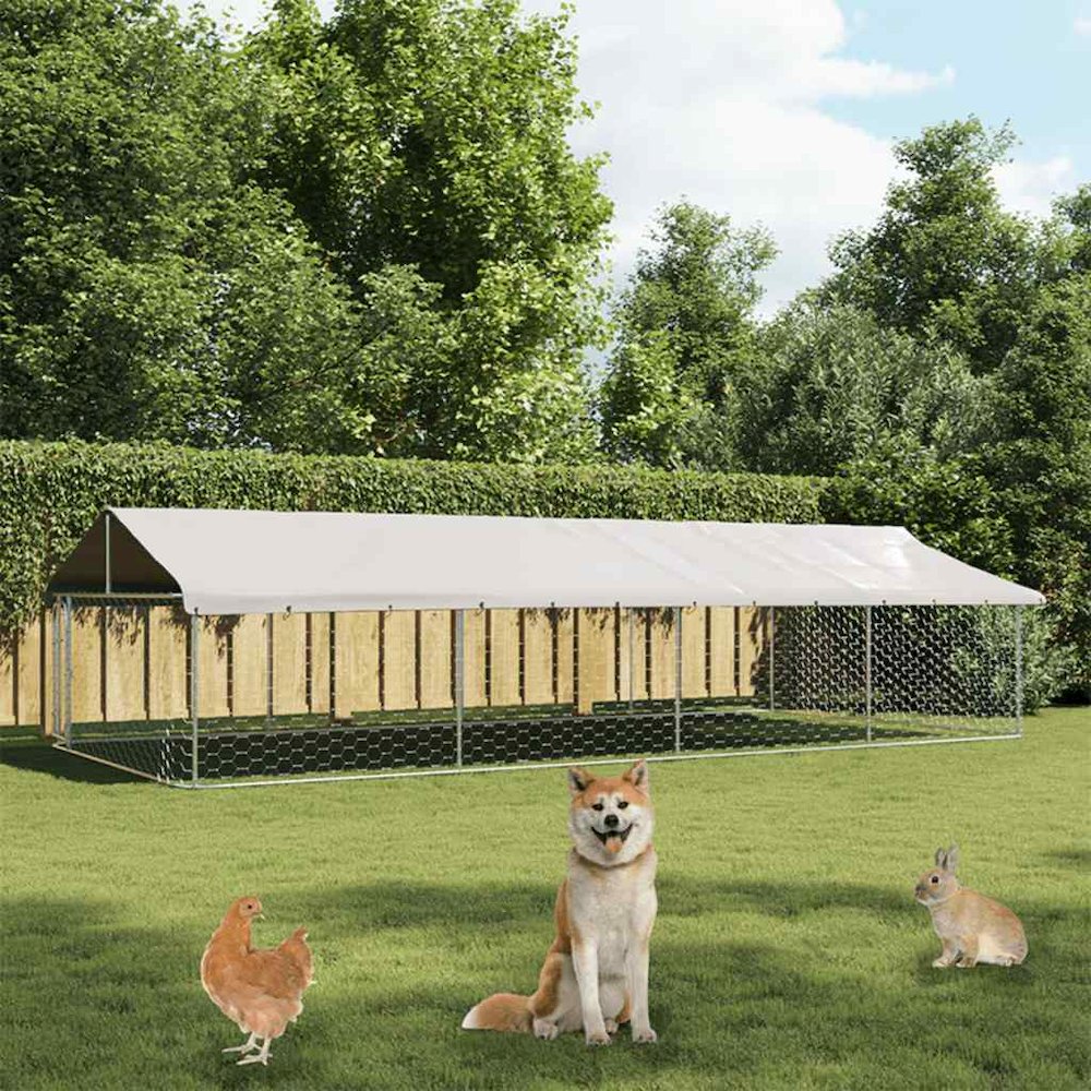 Dog Kennel Silver Galvanized Steel Large Dog Kennel Rectangular. Picture 4