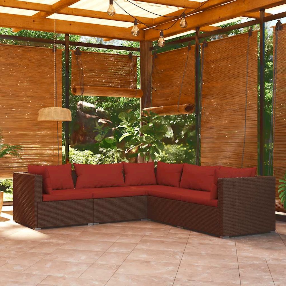 Garden Lounge Set Brown PE rattan, powder-coated steel, plastic. Picture 4