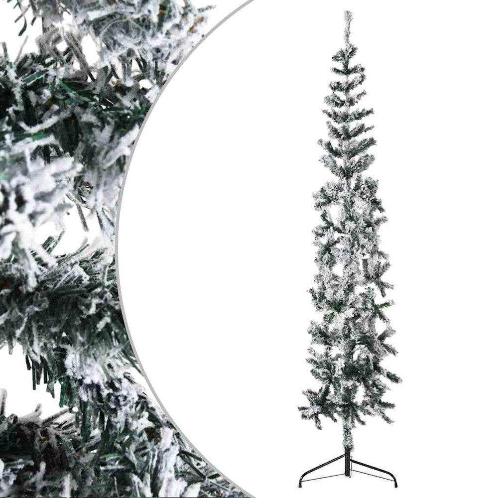 Slim Artificial Half Christmas Tree Green and white PVC, Steel. Picture 14