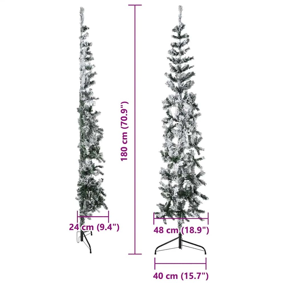 Slim Artificial Half Christmas Tree Green and white PVC, Steel. Picture 22