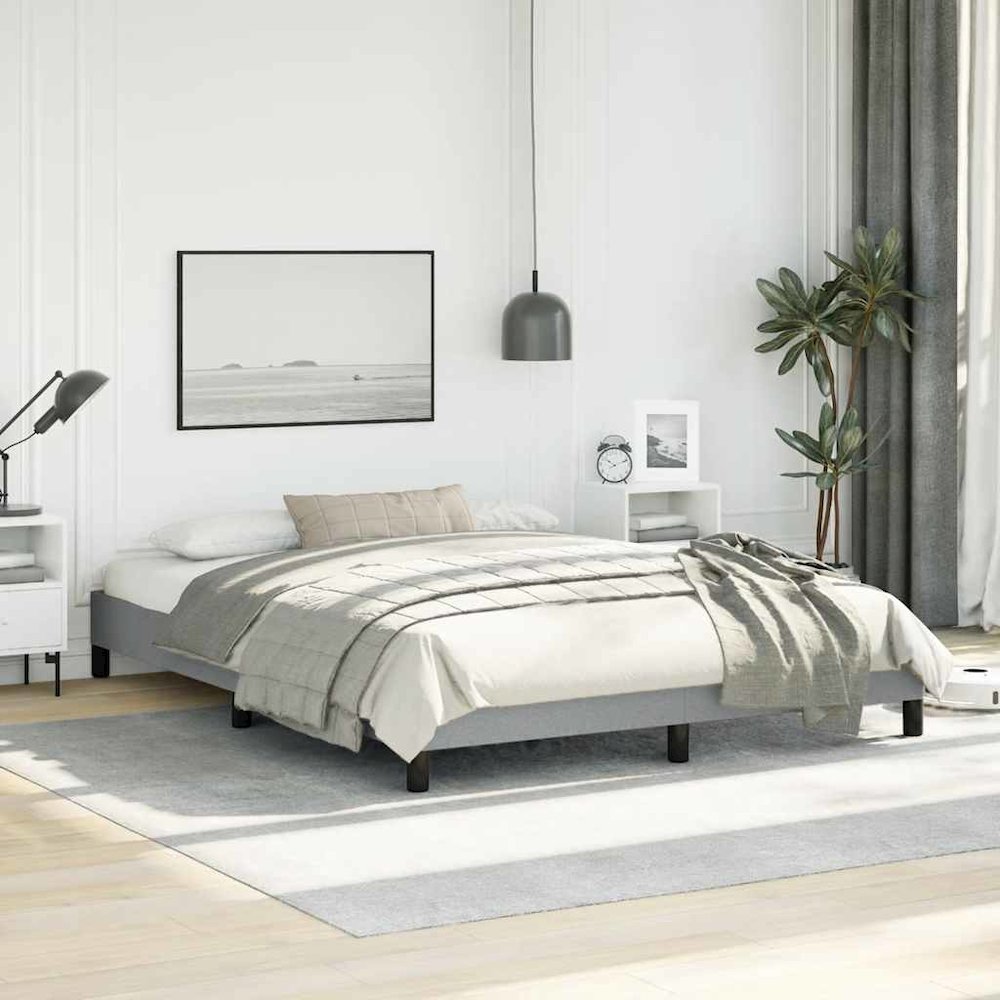 Bed Frame Light gray Polyester Queen Bed Frame Rectangular. Picture 4