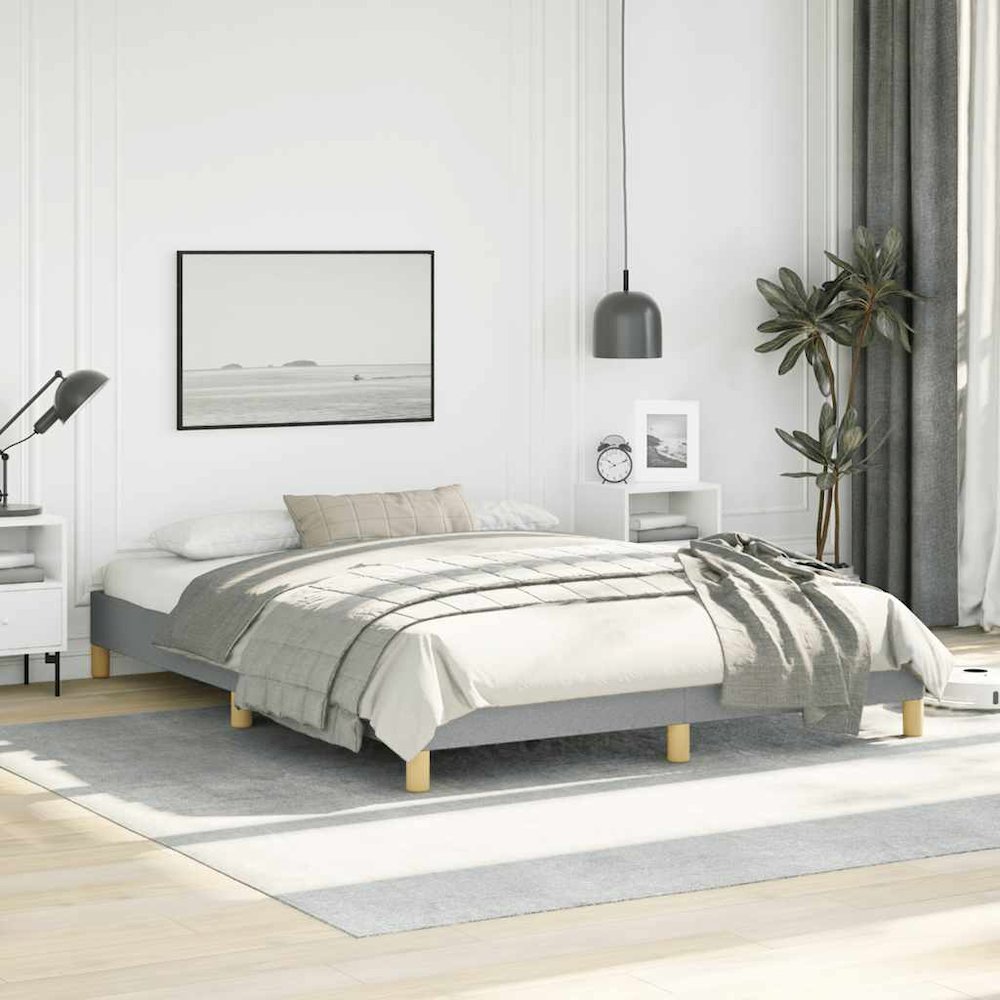 Bed Frame Light Gray Polyester Fabric, Plywood, Engineered Wood. Picture 4