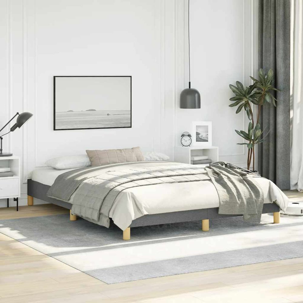 Bed Frame Dark Grey Fabric, plywood, engineered wood Queen. Picture 4
