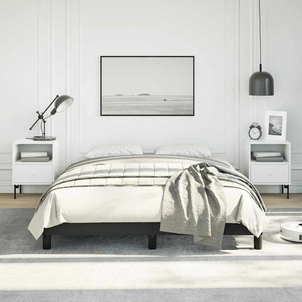 Bed Frame Black Faux leather, plywood, engineered wood Full. Picture 4
