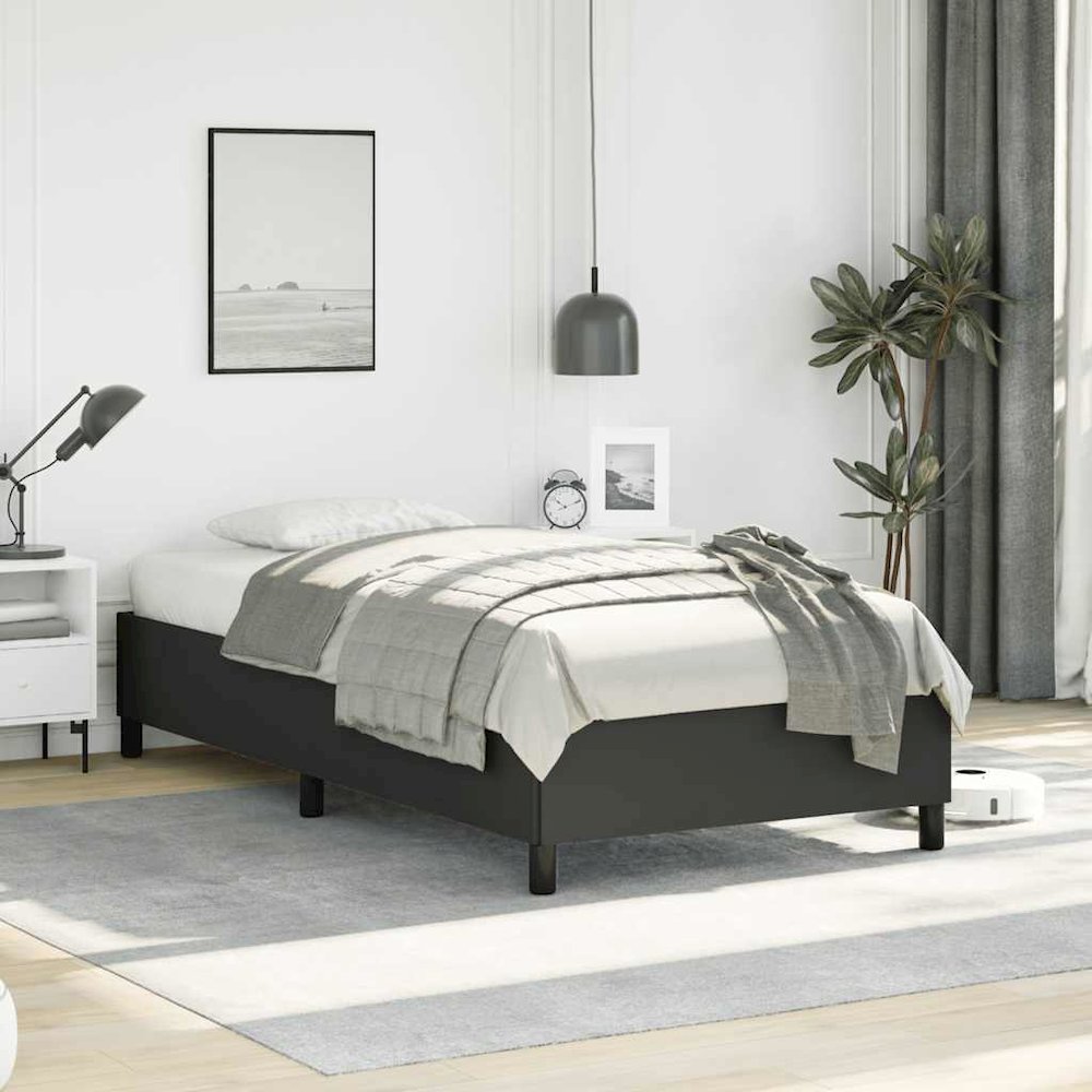 Bed Frame Black Faux leather, plywood, engineered wood Twin XL. Picture 4