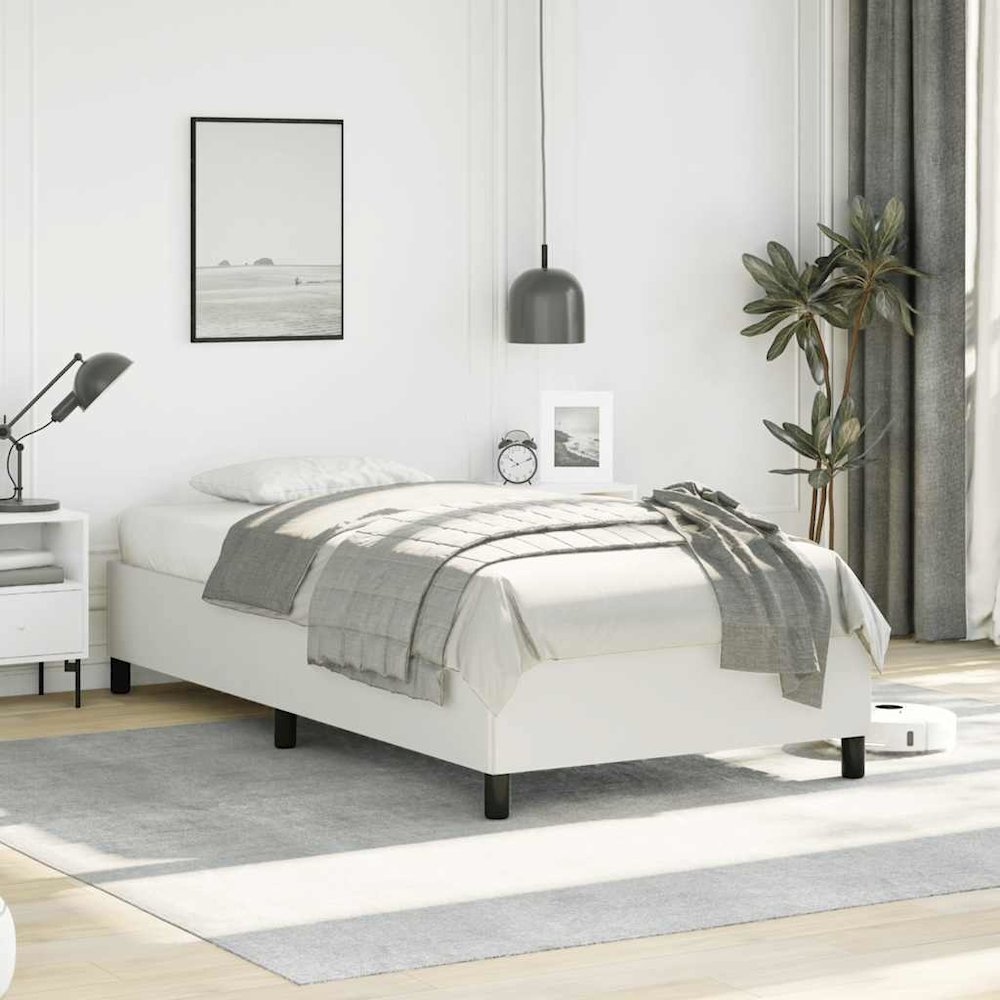 Bed Frame White Faux leather, plywood, engineered wood Twin XL. Picture 4