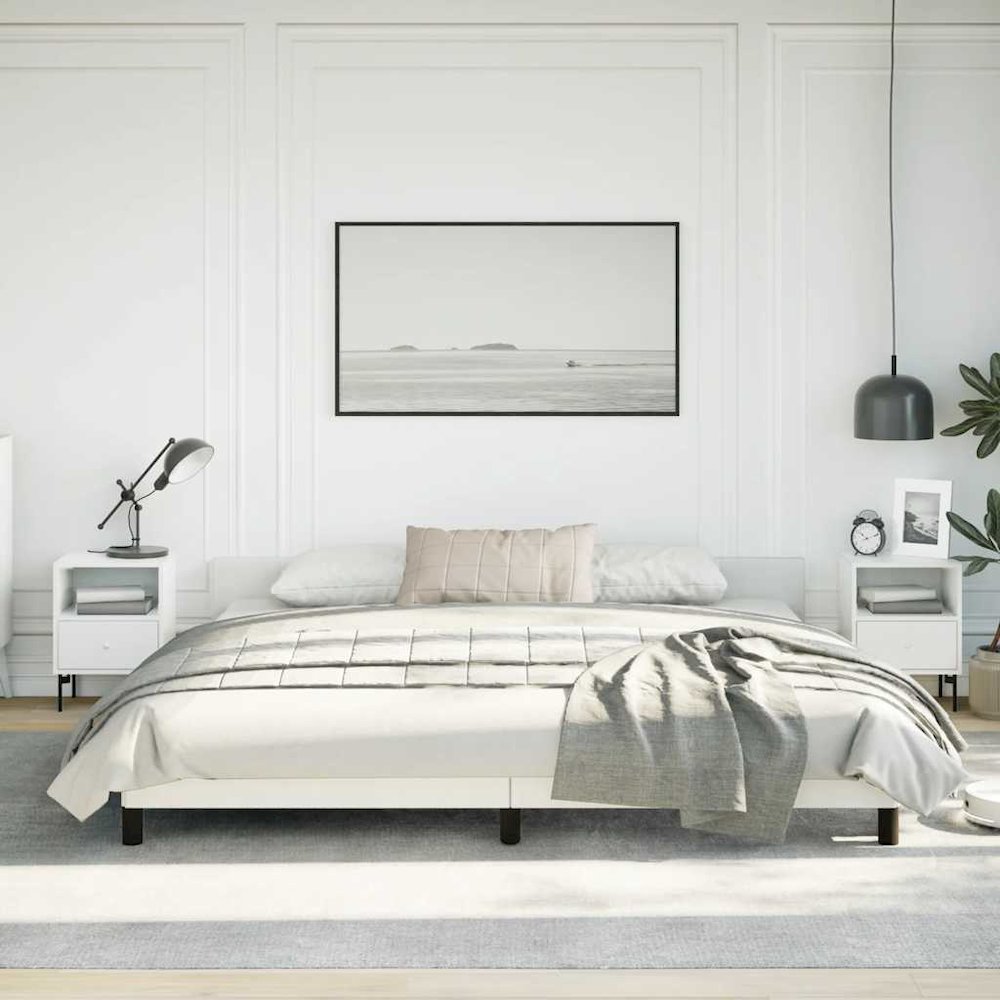 Bed Frame without Mattress White King Faux Leather. Picture 4