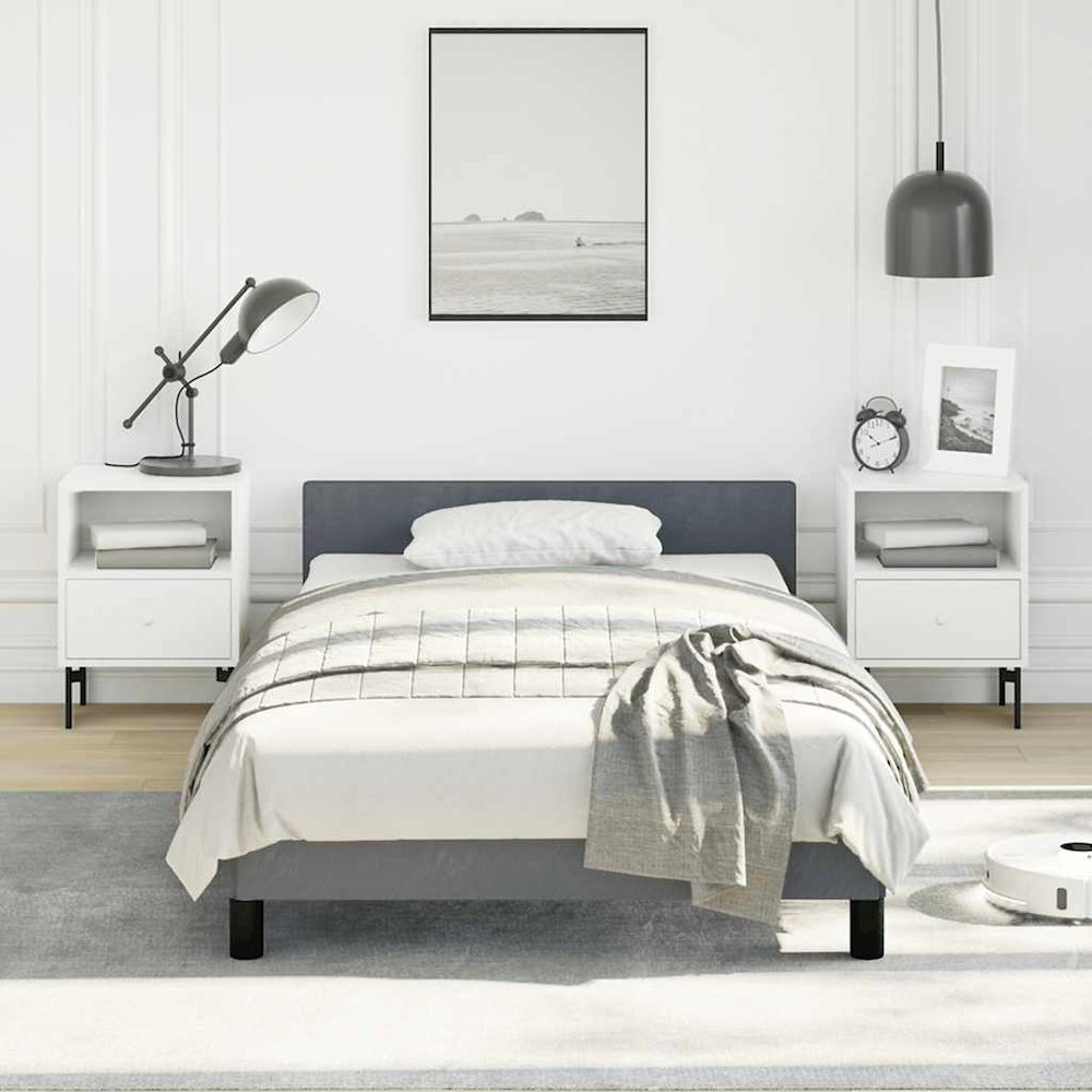 Bed Frame With Headboard Dark Grey Velvet, Plywood, Engineered Wood. Picture 4